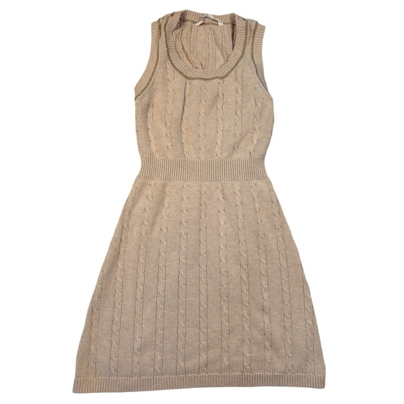 Athleta Dresses & Skirts - Athleta Tan Cable Knit Cotton Cashmere Sweater Dress Sleeveless Size M 773826